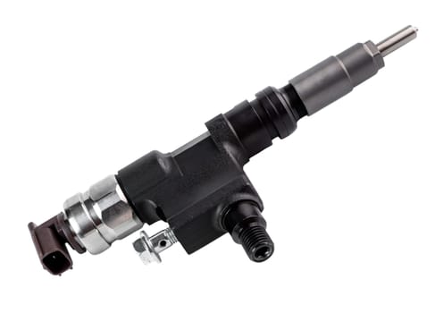 New fuel injector on white background close up