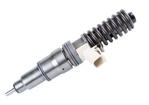 New fuel injector on white background close up