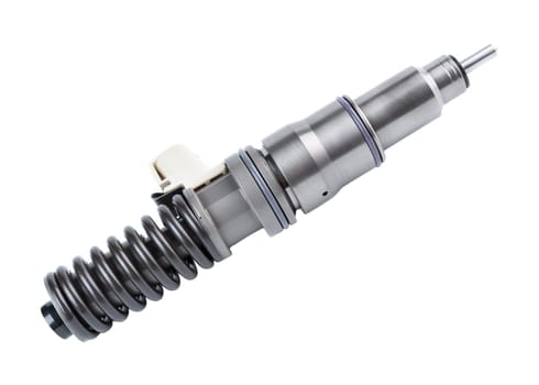 New fuel injector on white background close up