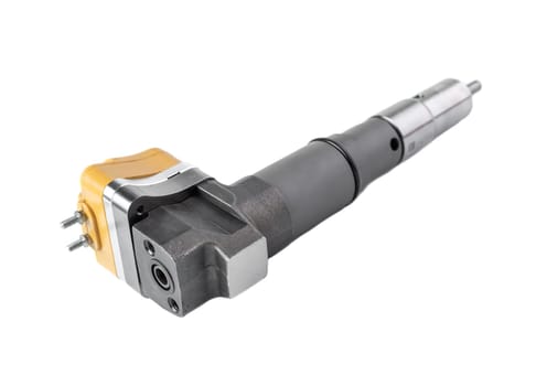 New fuel injector on white background close up