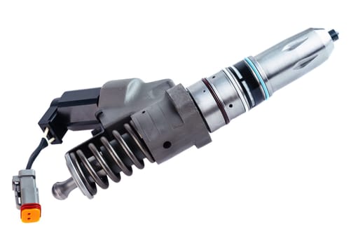 New fuel injector on white background close up