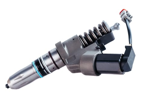 New fuel injector on white background close up