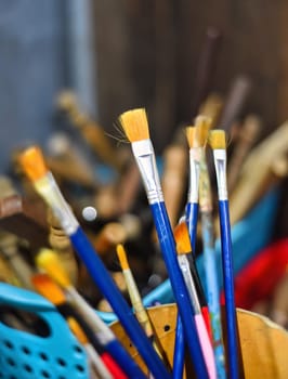 brush for painting in a glass close up