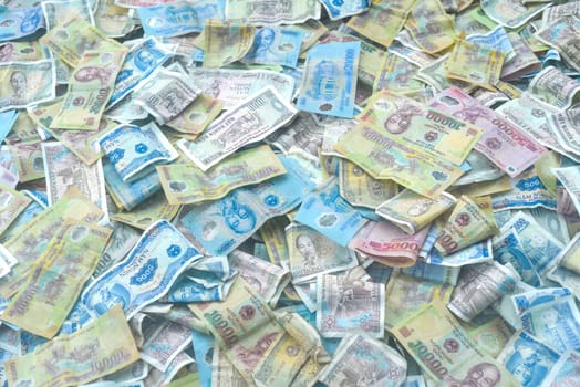 Many vietnamese dongs money close up