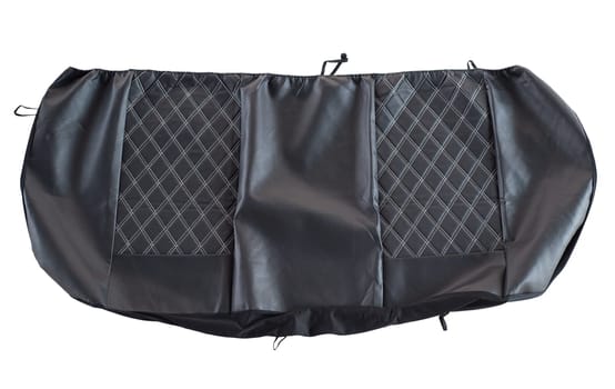 Black eco leather cover for car seat on isolated white background