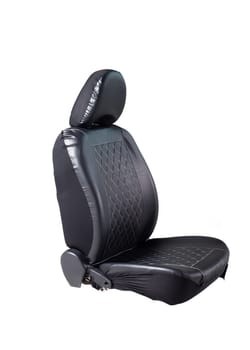 Black eco leather cover for car seat on isolated white background