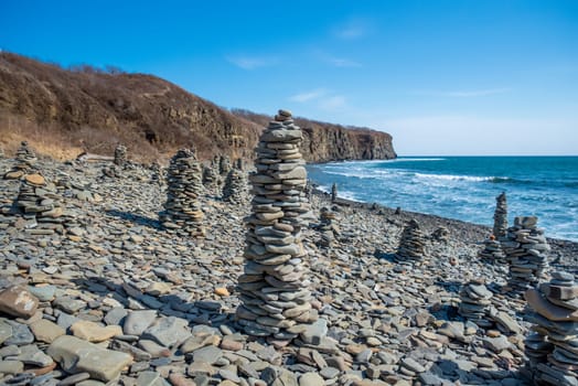 Reef Mys Vyatlina in Russian island in city Vladivostok. Chernysheva Bay
