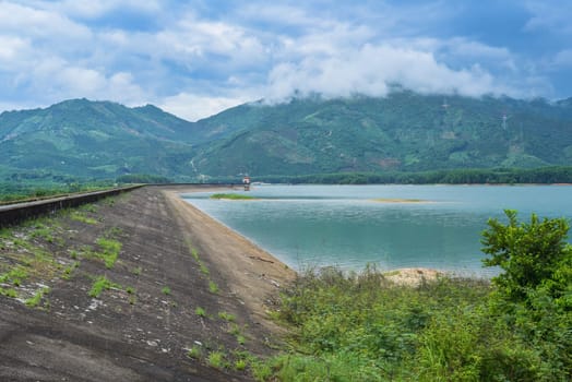 lake in the Khanh Hoa province of Vietnam before rain and thunder