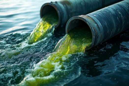 Industrial and factory waste water discharge pipe into the canal and sea, dirty water pollution..