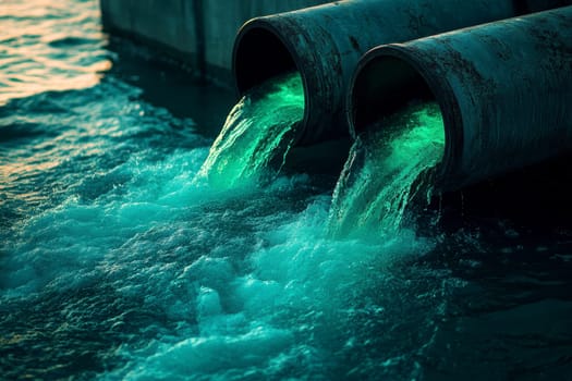 Industrial and factory waste water discharge pipe into the canal and sea, dirty water pollution..