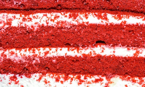 View of cut piece of cake "Red velvet"