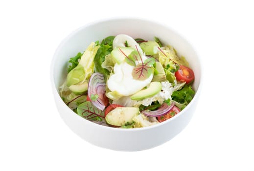 Vegetarian detox salad with avocado, onion, tomato and olive oil