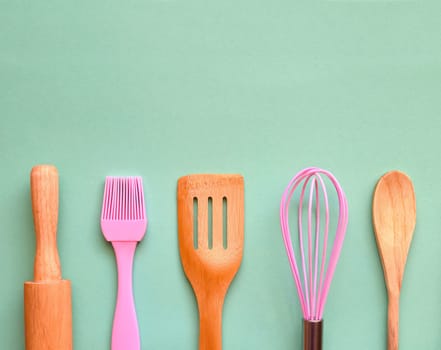 Kitchen utensils for bakery with copy space
