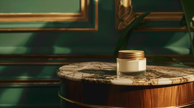 Cosmetic cream in a glass jar. Skin care concept. Background for beauty products
