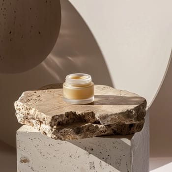 Cosmetic cream in a glass jar. Skin care concept. Background for beauty products