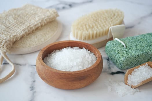 Natural bath products arranged for a soothing experience.