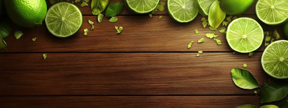 Fresh limes on wooden background, Generative AI, food