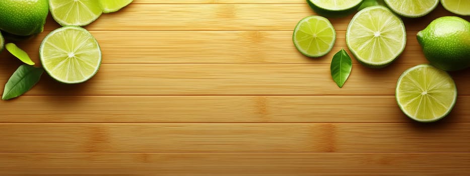 Fresh limes on wooden background, Generative AI, food