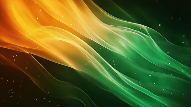 Abstract flowing waves in green and orange colors, representing the Irish flag, perfect for St. Patrick's Day themes