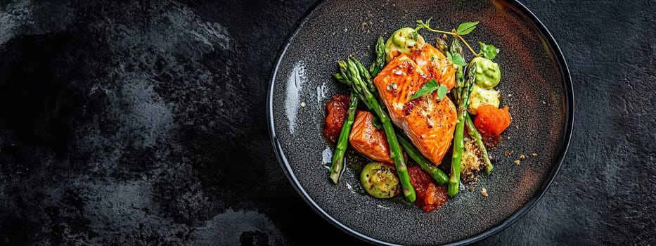 fried salmon on a plate, Generative AI, food