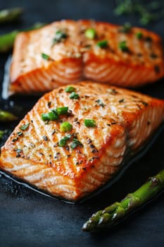 fried salmon on a plate, Generative AI, food