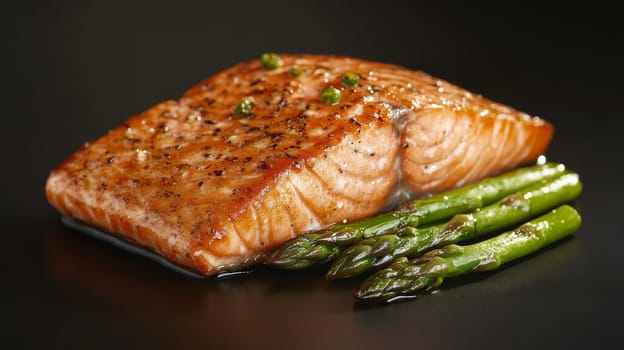 fried salmon on a plate, Generative AI, food