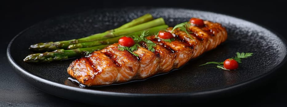 fried salmon on a plate, Generative AI, food
