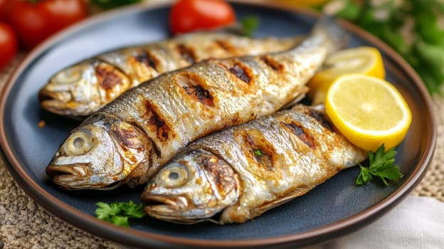 fried salmon on a plate, Generative AI, food