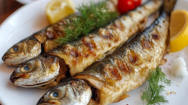 fried salmon on a plate, Generative AI, food