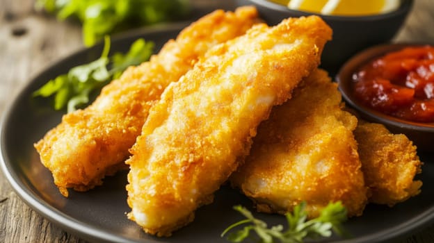 fried salmon on a plate, Generative AI, food