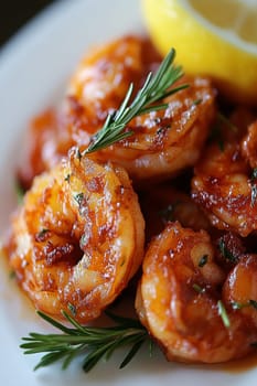 Fried shrimps on a plate with vegetables, Generative AI, food