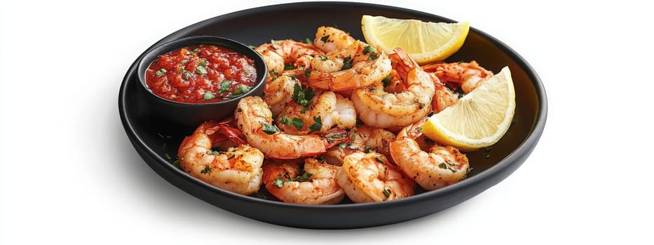 Fried shrimps on a plate with vegetables, Generative AI, food