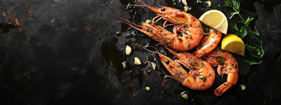 Fried shrimps on a plate with vegetables, Generative AI, food