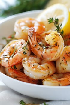 Fried shrimps on a plate with vegetables, Generative AI, food