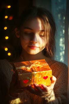 Girl holding gift box, Generative Ai, food