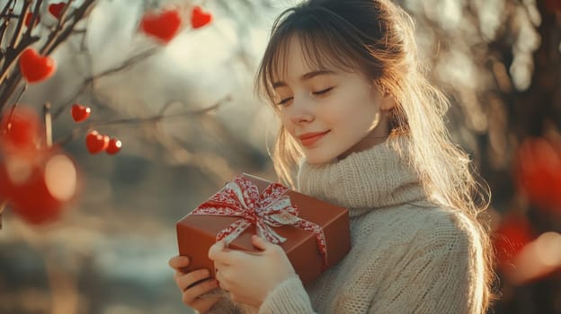 Girl holding gift box, Generative Ai, food