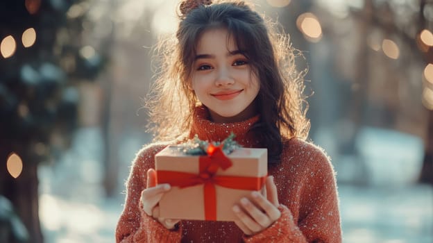 Girl holding gift box, Generative Ai, food