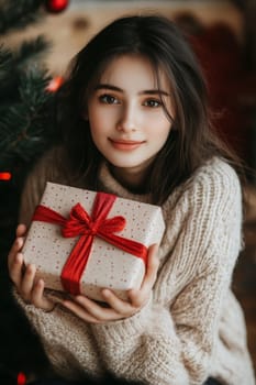 Girl holding gift box, Generative Ai, food