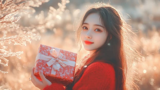 Girl holding gift box, Generative Ai, food