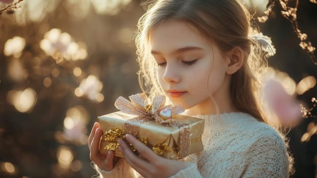 Girl holding gift box, Generative Ai, food