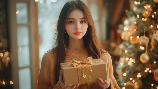 Girl holding gift box, Generative Ai, food