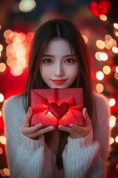 Girl holding gift box, Generative Ai, food