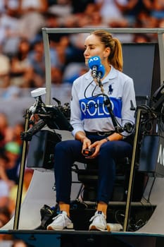 MELBOURNE, AUSTRALIA - JANUARY 19: Marijana Veljovic umpires the match between Ugo Humbert of France and Alexander Zverev of Germany on day eight of the 2025 Australian Open at Melbourne Park on January 19, 2025 in Melbourne, Australia.