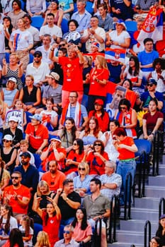 MELBOURNE, AUSTRALIA - JANUARY 19: Serbian fans cheer as Novak Djokovic of Serbia plays Jiri Lehecka of Czech Republic on day eight of the 2025 Australian Open at Melbourne Park on January 19, 2025 in Melbourne, Australia.