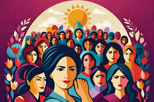 international women's day women poster art illustration generation ai alt red blue yellow people . High quality illustration
