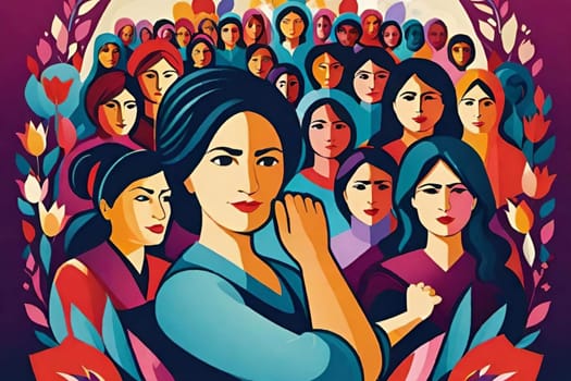 international women's day women poster art illustration generation ai alt red blue yellow people . High quality illustration