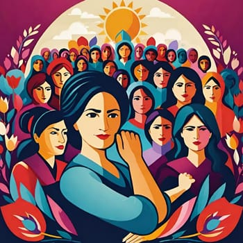 international women's day women poster art illustration generation ai alt red blue yellow people . High quality illustration