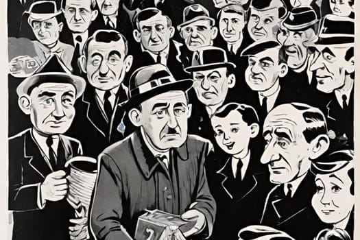 men crowd people black white illustration generated ai alt retro vintage . High quality illustration