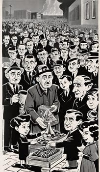 men crowd people black white illustration generated ai alt retro vintage . High quality illustration