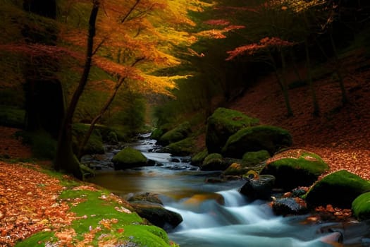 waterfall water stream river forest nature spring generated ai alt art. High quality illustration stones 3D render